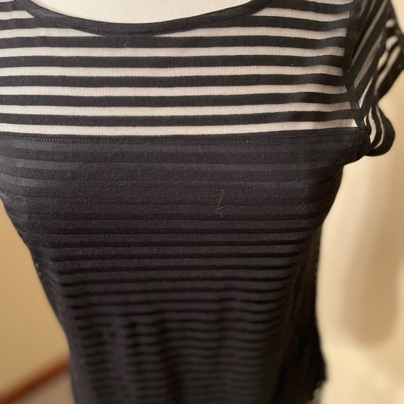 WHBM Black Short Sleeve Striped Sheer At Chest Shirt Sz XS - Picture 2 of 8